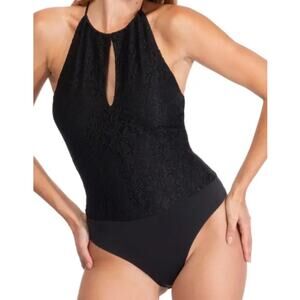 AFRM Bodysuit Sleeveless Deep Plunge Keyhole Backless Lace Overlay Black W S NWT